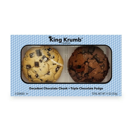 King Krumb Decadent Chocolate Chunk and Triple Chocolate Fudge Bakery Cookies, 11oz, 2 Count, Baked, Ready to Eat