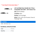 thumbnail image 2 of Left and Right Door Handle Set 2 Piece - Compatible with 2008 - 2010 Saturn Vue 2009, 2 of 2
