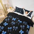 thumbnail image 3 of spefrowx Cheetah Print Bow Twin Duvet Cover for Women, Black Blue Cartoon Bowknot Twin Bedding, Black Reversible, 2 Pieces, 1 Duvet Cover and 1 Pillowcase, 3 of 6