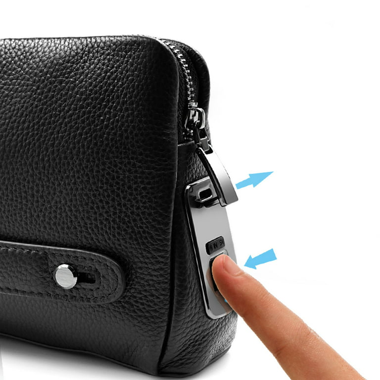 CNMF Smart Fingerprint Wallet,Men Zipper Leather Wallet Smart Fingerprint  Security Anti Theft Handbag Black