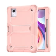 Rugged Case for Lenovo Idea Tab Plus 12.1 Inch 2025 (Model: TB361FU), Heavy Duty Shockproof Full-Body Protective Cover with Built-in Kickstand & Pen Holder, Black/Rose