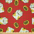 thumbnail image 2 of Ambesonne Japanese Cat Fabric by the Yard Microfiber, Luck Cat Repetition, 2 Yards, Vermilion Mustard White, 2 of 2