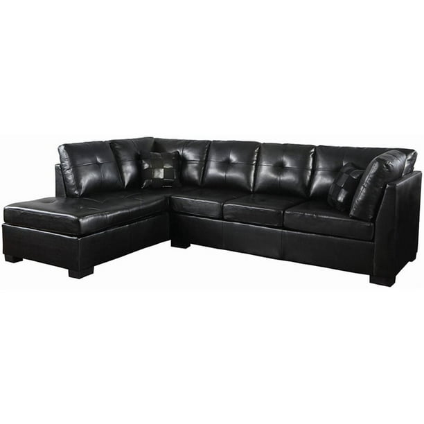 Faux Leather Left Facing Sectional, Black Faux Leather Tufted Sofa