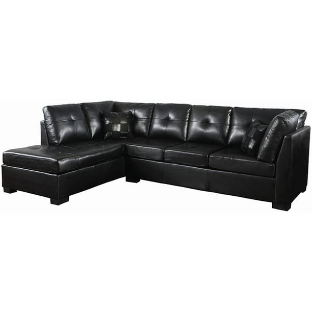 Kingfisher Lane Faux Leather Left Facing Sectional In Black Com Faux Leather Left Facing Sectional, Black Faux Leather Tufted Sofa