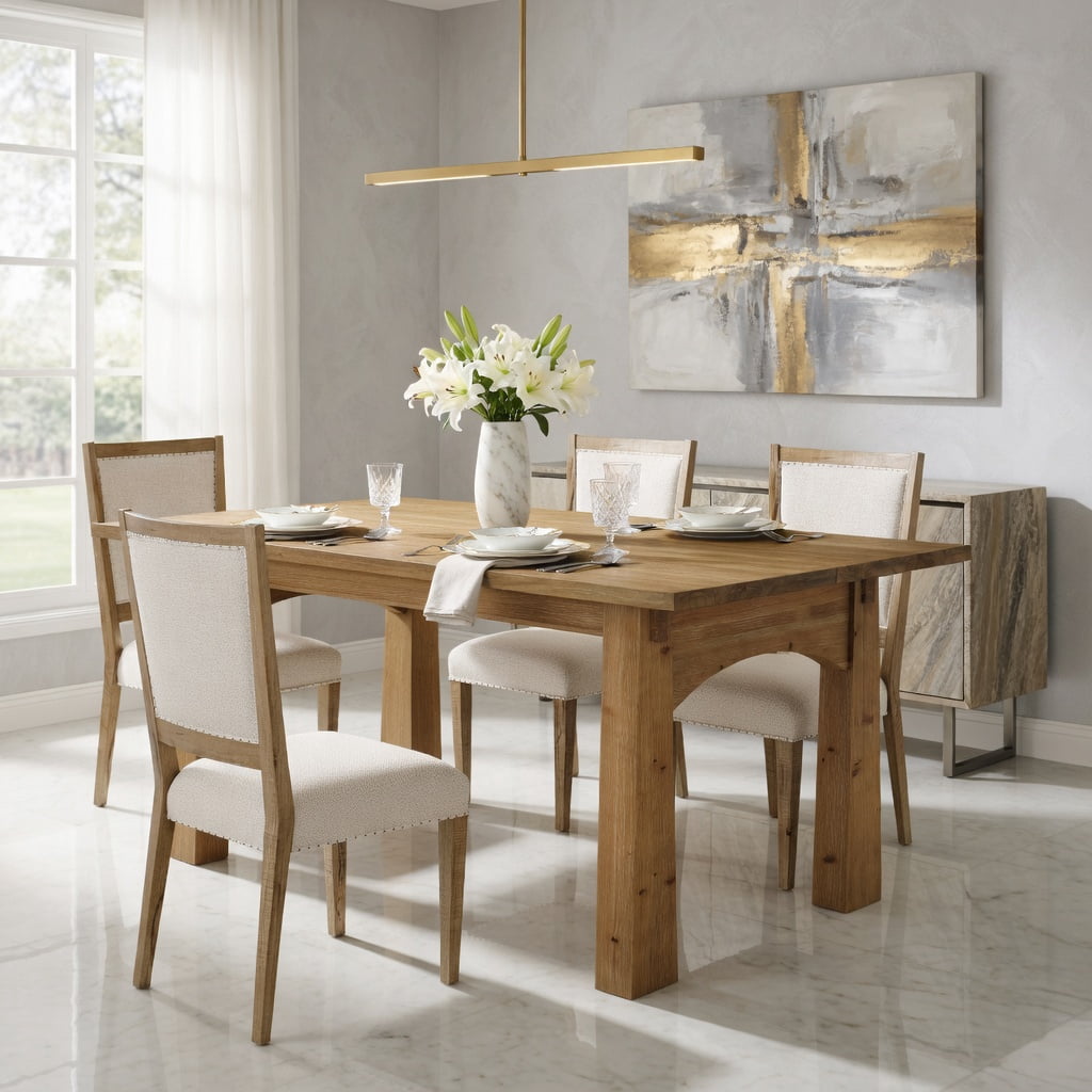 Hommoo Rustic Solid Wood Dining Table, 63 Inch Rectangular Kitchen Table for 4 to 6 People, Grain Farmhouse Table with Sturdy Wooden Legs, Natural