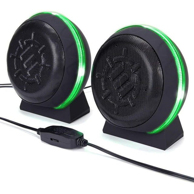 Enhance SL2 USB Gaming Computer Speakers for Monitor with LED Green Light, 3.5mm Wired Connection and in-Line Volume Control - 2.0 Stereo Sound System for Gaming Laptop, Desktop, PC Computers