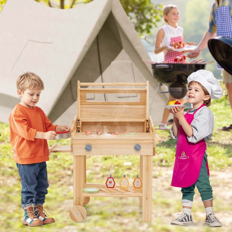 Costway Wooden Barbecue Grill Playset with Play Food Grilling