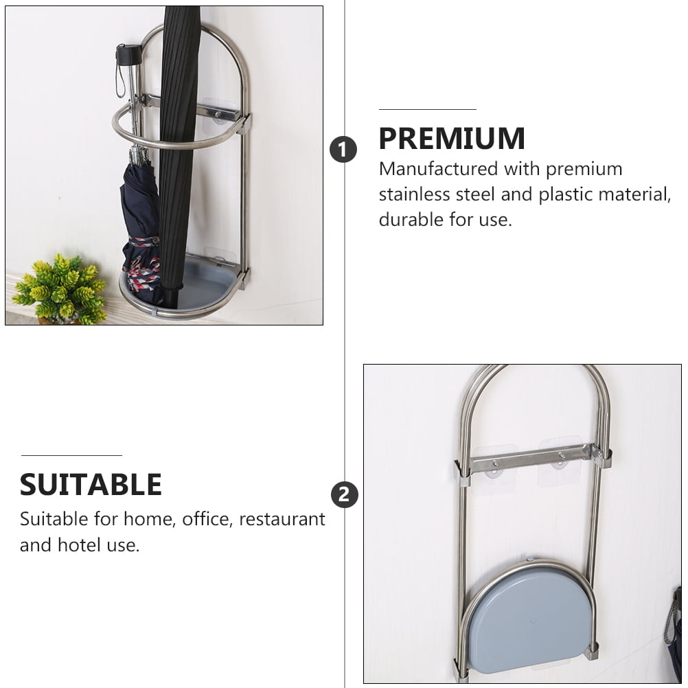 Masteelf 2pcs Creative Foldable Wall-mounted Stainless Steel Umbrella Stand (Silver, Sky-blue)