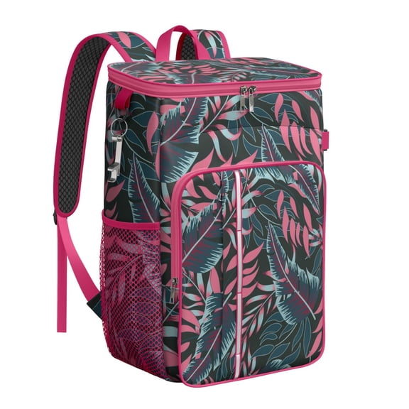 Leafy Botanical Insulated Backpack Cooler, Leakproof Cooler Bag with Tropical Plant Pattern for Beach and Camping