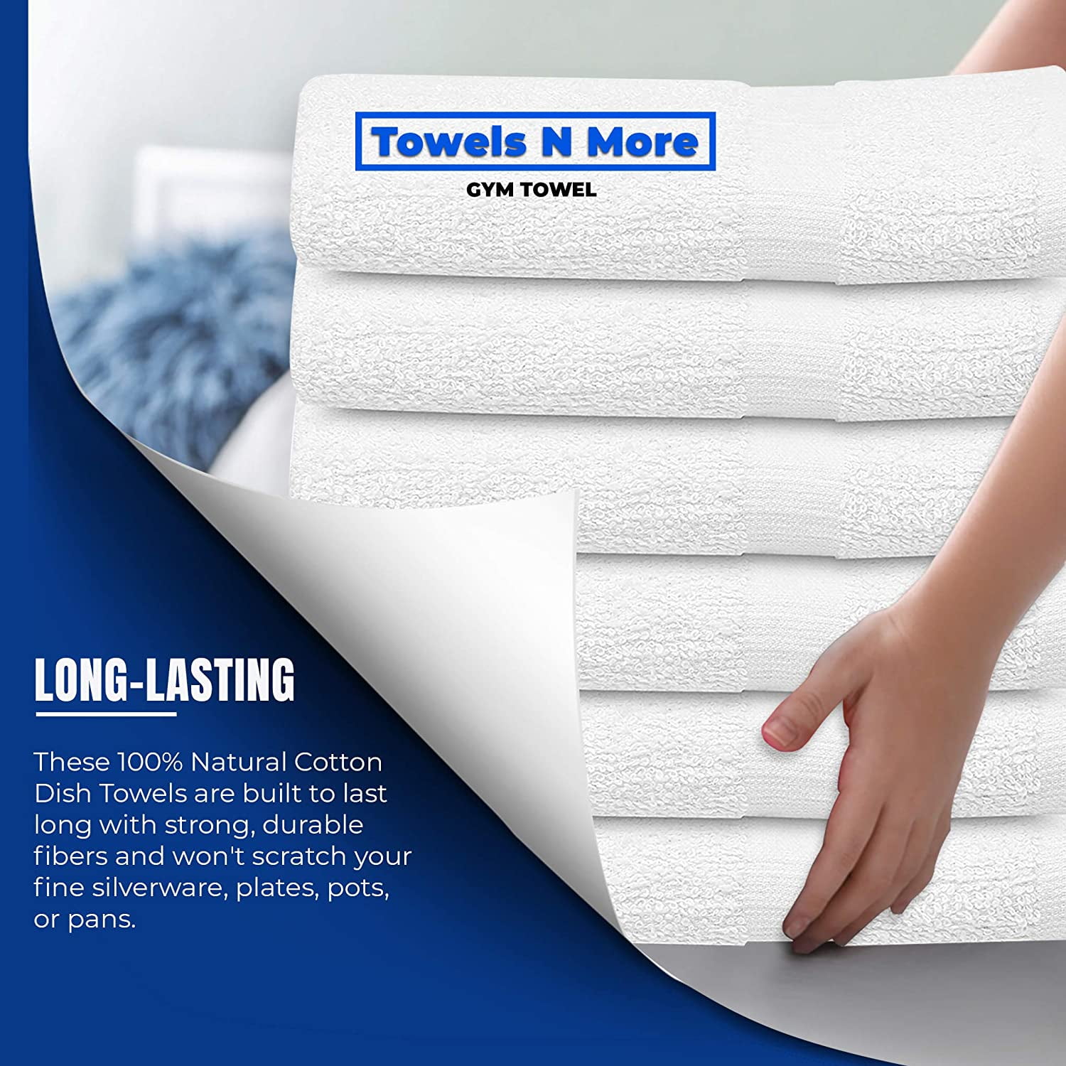 Towels N More 24x48 Bath Towel Set, Lightweight Quick Drying Gym Towel - White, 6 Pcs