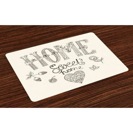 

Home Sweet Home Placemats Set of 4 Typography Illustration with Floral Elements and Artful Heart Figure Washable Fabric Place Mats for Dining Room Kitchen Table Decor Dark Brown Beige by Ambesonne
