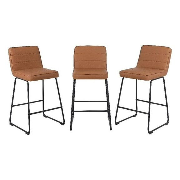 Pemberly Row 26" Modern Faux Leather Counter Stool in Camel (Set of 3)