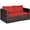 Brown & Red, variant on 2 Seat Outdoor Wicker Loveseat Sofa Set, Modular PE Rattan 2 Pieces Outdoor Wicker Corner Sofa, Outside Furniture Set for Deck, Backyard, Porch, Garden & Poolside, Red