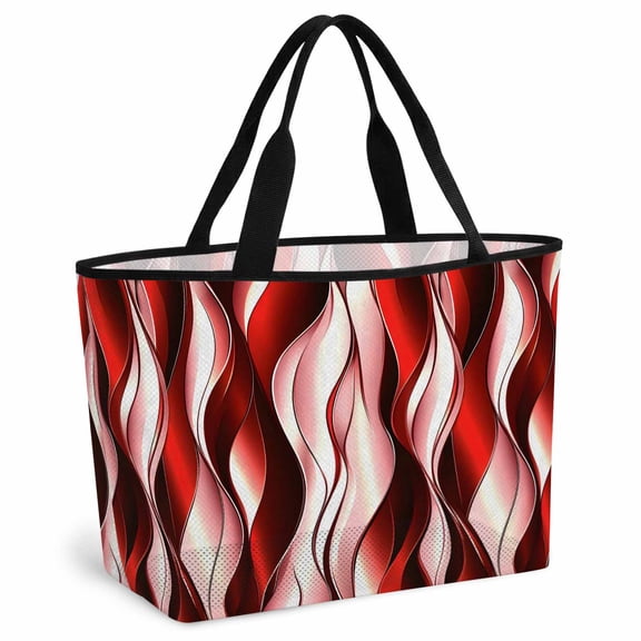 Red Striped Ombre Beach Bag for Women, Large Breathable Mesh Beach Tote Bag, Modern Red Moire Geometric Sandproof Lightweight Travel Bags for Vacation Picnic Swimming Pool 15.7"x15.7"x9.1"