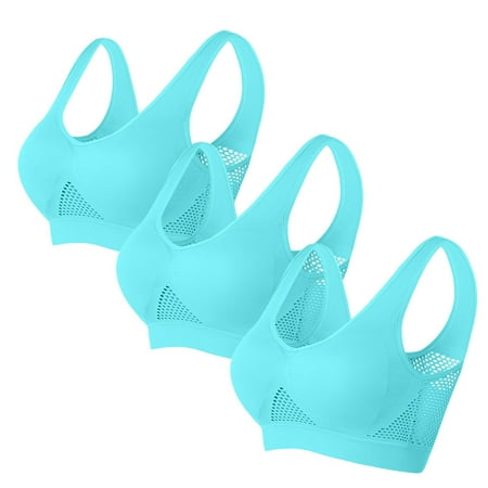 Ecqkame Sport Bras for Women No Underwire Seamless Push Up Bra Yoga Gym Activewear Plus Size Solid Color Everyday Breathable Supportive Bra 3PC Sky Blue XL on Clearance