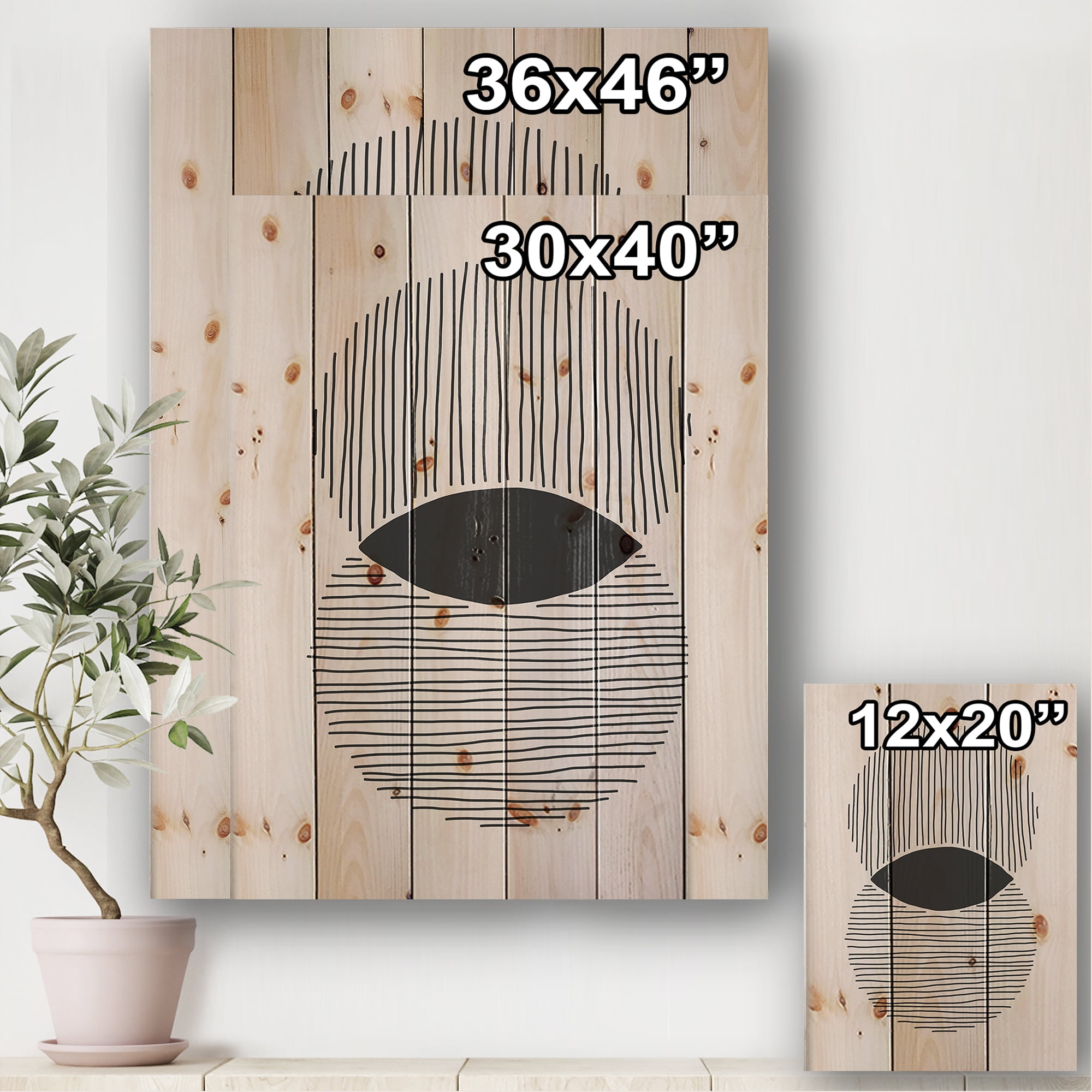 Designart 'Minimal Geometric Lines And Circle II' Modern Print on Natural Pine Wood