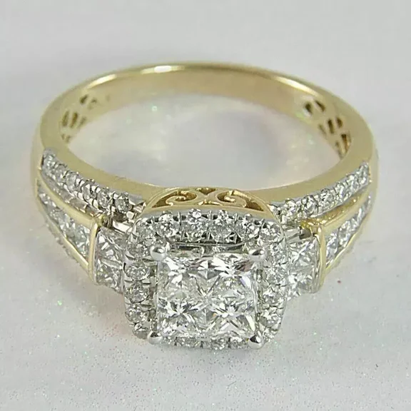 3Ct Princess Cut Lab Created Diamond 14K Gold Finish Engagement Cluster Ring