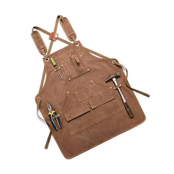 Tool Apron for Men Women with Adjustable Crosses Back and Multiple Tool Pockets for Mechanic Woodworker Carpenter