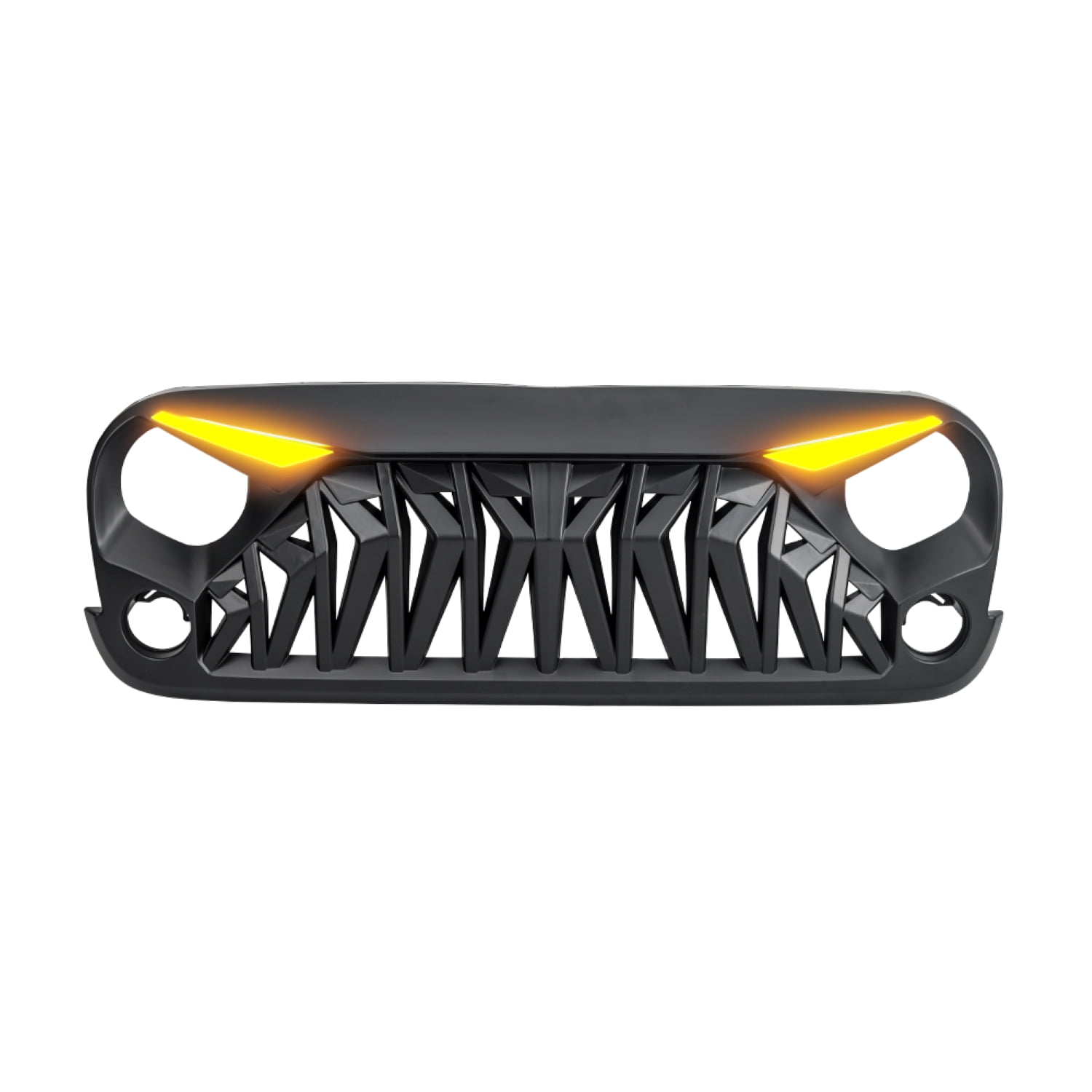 AMERICAN MODIFIED Front Shark Grille w/ LED Eyebrow DRL and Turn Signal Lights Matte Black For 2007-2018 Jeep Wrangler JK JKU