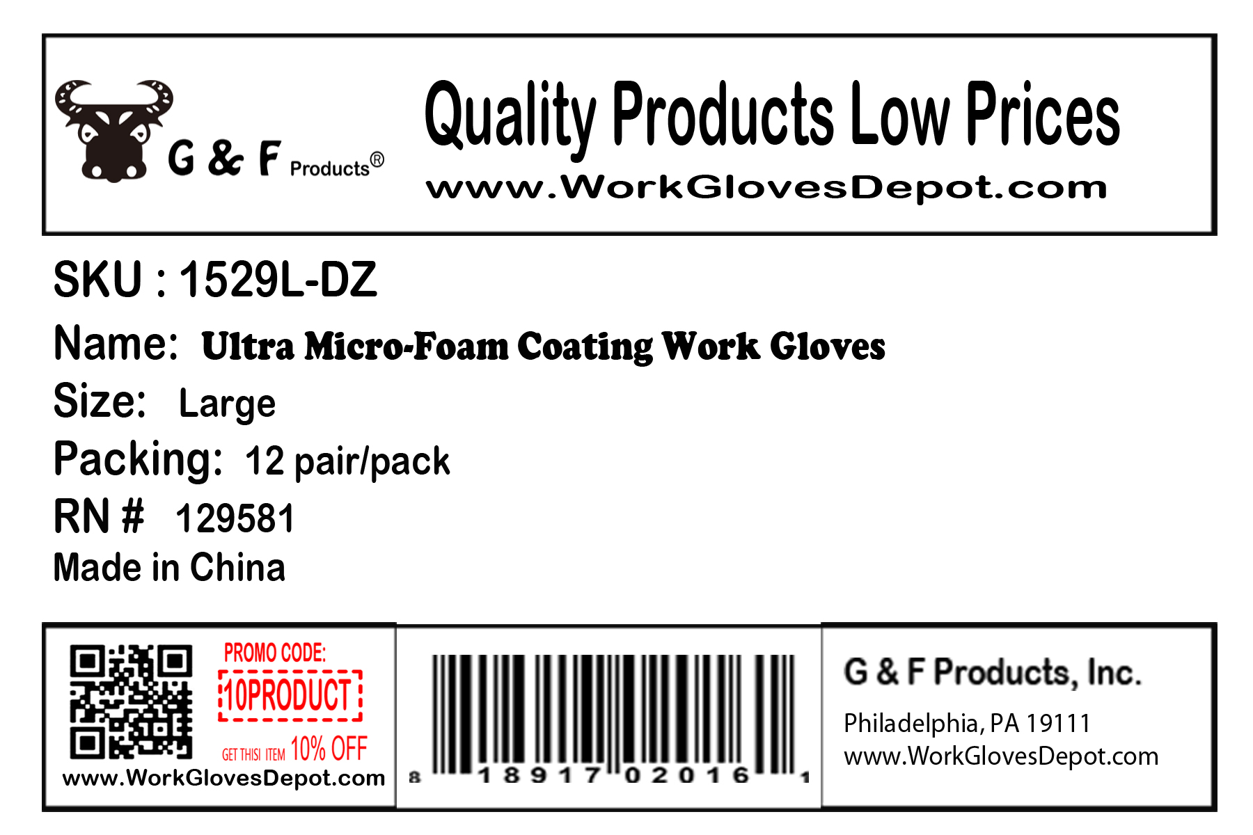 G & F Products Knit Nylon Gloves 1529L-12, Micro Form Nitrile Grip, 12 Pack, Large - image 4 of 7