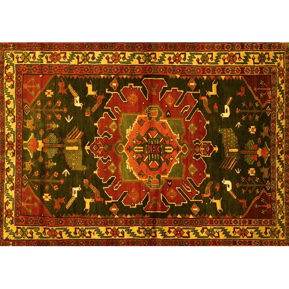 Ahgly Company Machine Washable Indoor Rectangle Persian Yellow Traditional Area Rugs, 7' x 9'