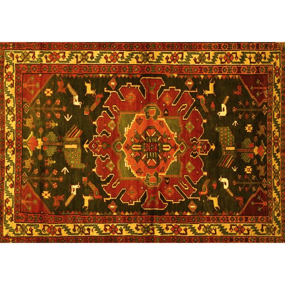 Ahgly Company Machine Washable Indoor Rectangle Persian Yellow Traditional Area Rugs, 5' x 7'