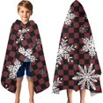 thumbnail image 3 of Red and Black Checkered Christmas Snowflake Pattern Hooded Bath Towel，60"x35" for Ages 3 To 12 Kids, Quick Dry Lightweight Soft Microfiber Hood Beach Towel Cover Up for Kids, 3 of 7