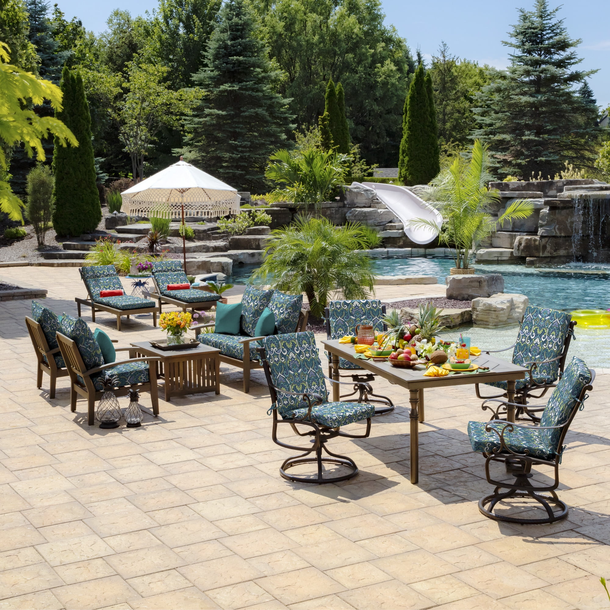 ARDEN Outdoor Deep Seat Cushion Set, 24 x 24, Water Repellant, Fade Resistant, Deep Seat Bottom and Back Cushion for Chair, Sofa, and Couch, Sapphire Aurora Blue Damask