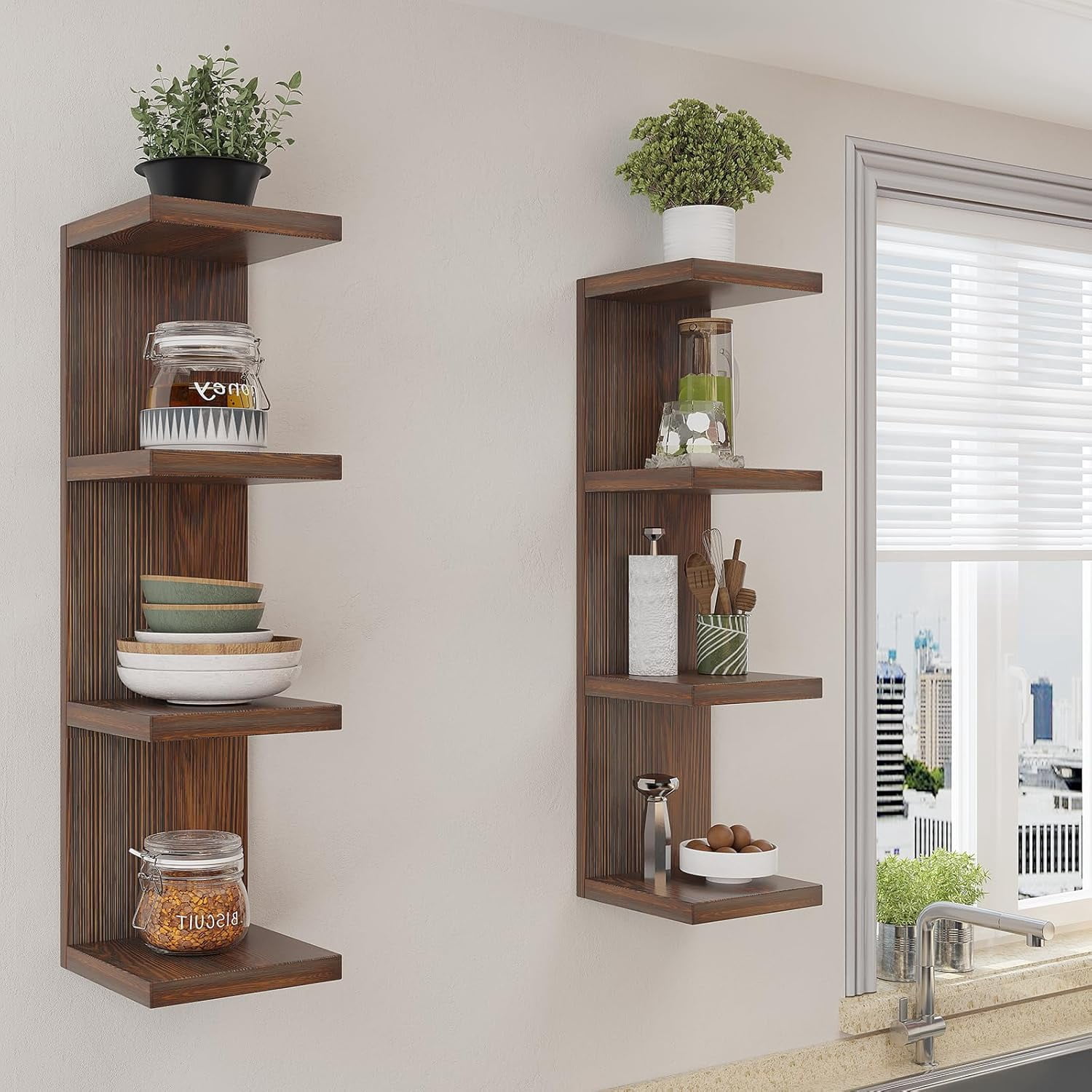 Lack Wall Shelf,Display Floating Shelf (Solid Wood, 4 Tier)