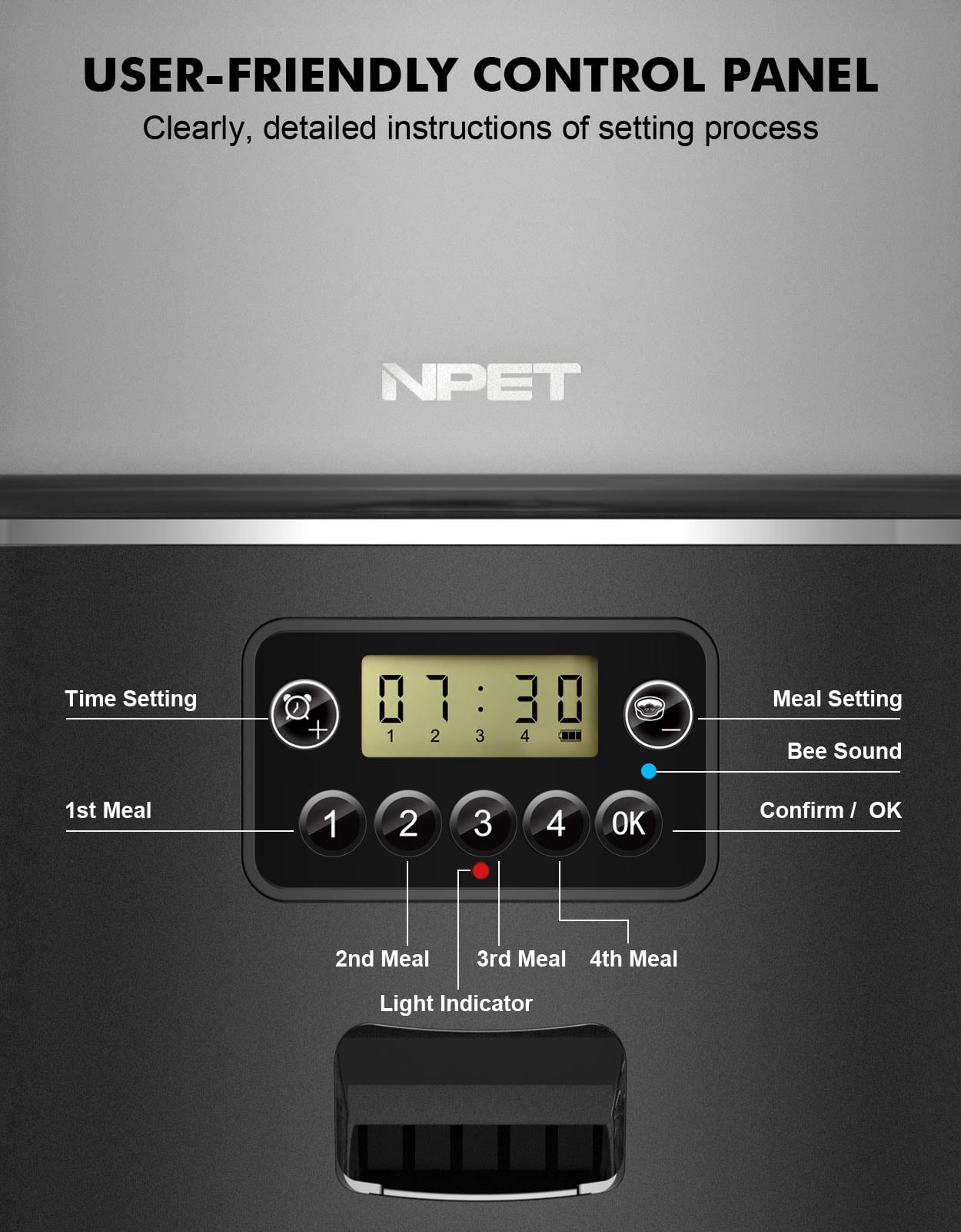 NPET Automatic Cat Feeders, 135oz/4L Clog-Free Automatic Dog Feeder with Stainless Steel Bowl, Anti-bite Cable for Cats, Small & Medium Dogs