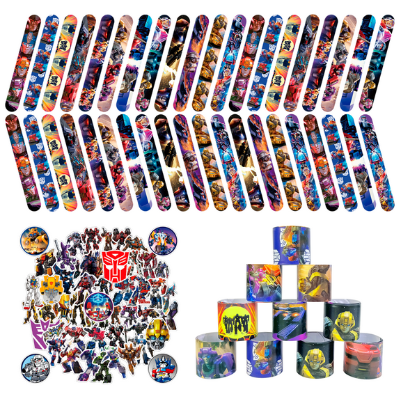Transformers Slap Bracelets, 40pcs Transformers Bracelets and 50pcs Transformers Stickers for Kids Boys & Girls - Transformers Themed Party Favors for Transformers Birthday Party Supplies
