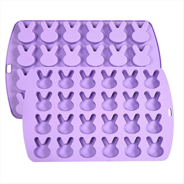 2 Moldes Silicona Conejito Pascua para Chocolate,24 Cavidades,Molde para Galletas Conejito, Molde para Dulces de Gelatina de Conejo, Molde para Velas en Cubitos de Hielo