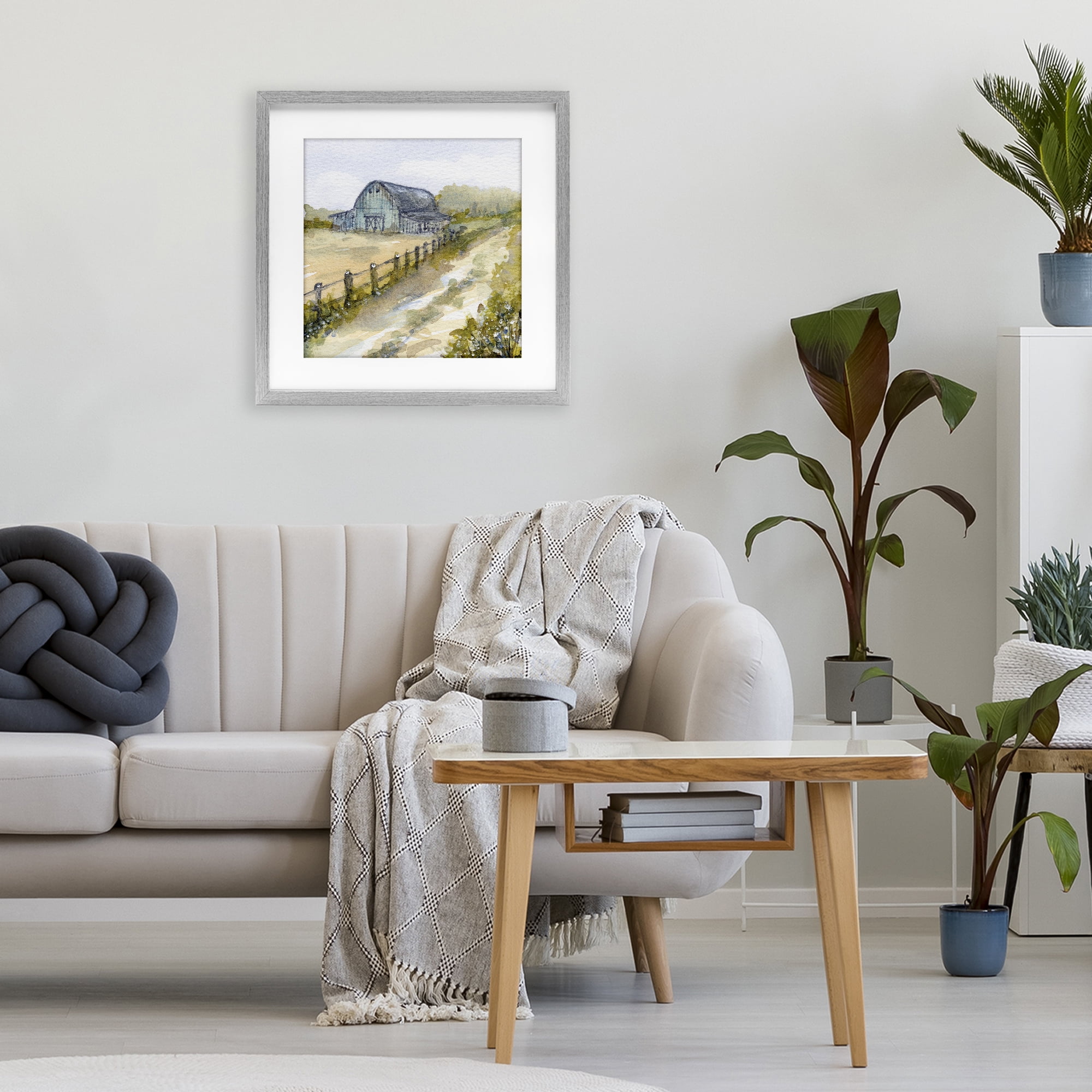 Stupell Industries Blue Barn Lane Gray Framed Print Under Glass, design by Patti Bishop