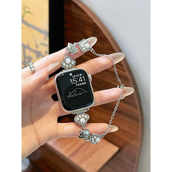 XiHAMA Bling Bracelet Band Compatible with Apple Watch Bands for Women 46mm 40mm 41mm 38mm 44mm 45mm 42mm 49mm, Cute Cartoon Dressy Jewelry Charm Metal Strap for iWatch Ultra 2 Series 10/9/8/7/6/5-1