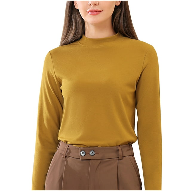 Bowake Women's Crew Neck Long Sleeve Pullover Undershirt Casual Comfy Basic Tee Ladies Solid Color Layering Tops