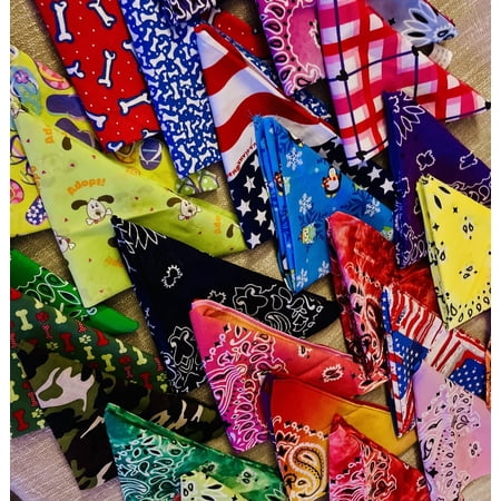 Assorted Random Bulk Pack Stylish Bandanas for Dogs and Humans Square Cotton (50 Pack)