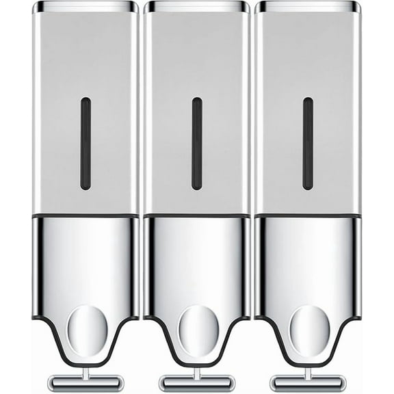 ZLF 3-in-1 Quadrate Dispensers for The Shower,Shower soap Dispenser,Conditioner Dispenser, Shampoo Dispenser,No Drilled Wall Mounted Distributor,Hotel,Bathroom,Home (Triple, Silvery)
