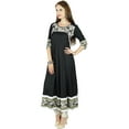 thumbnail image 2 of Bimba Women Black Long Flaired Anarkali Kurti Rayon Kurta Indian Ethnic Formal Blouse, 2 of 6