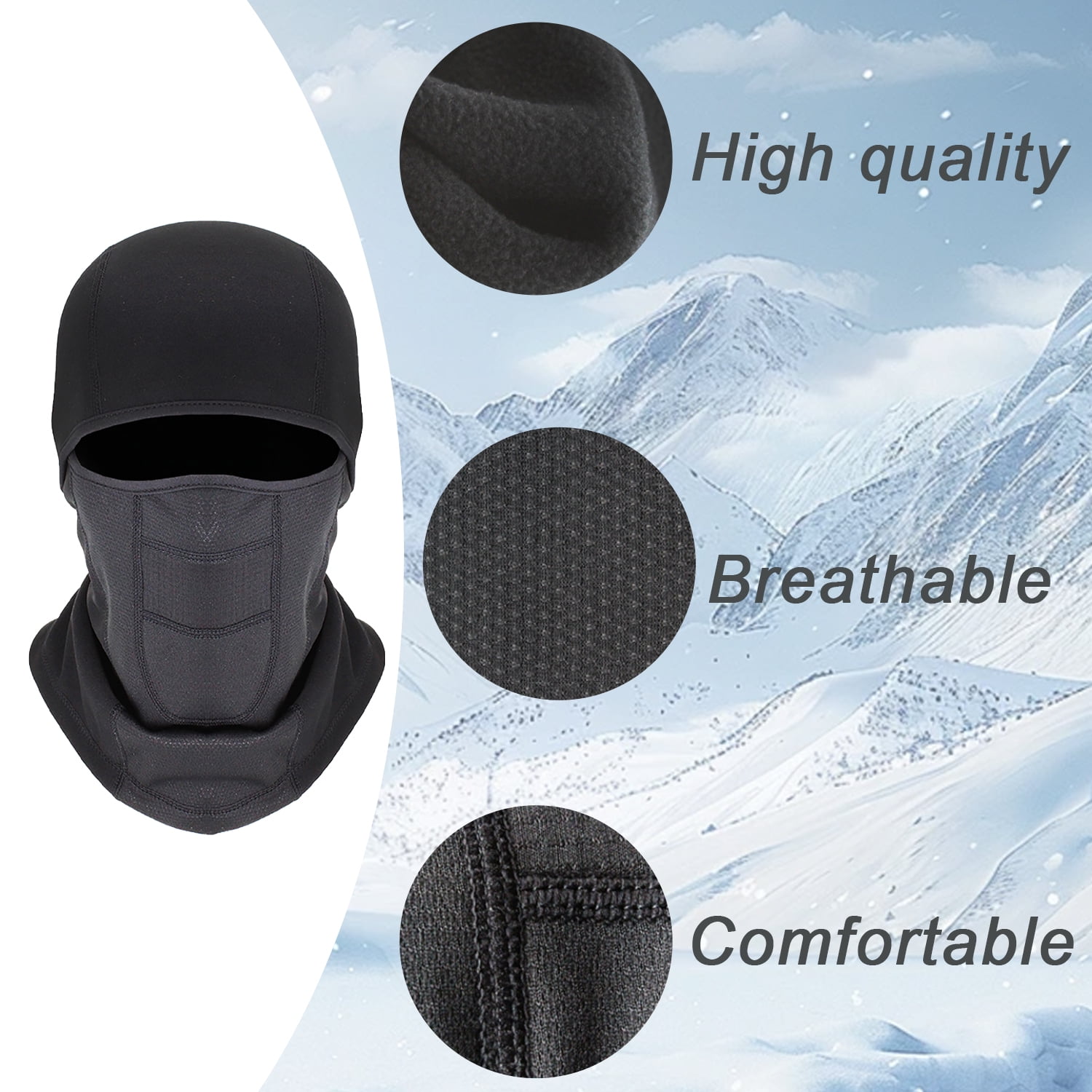 2 Pack Balaclava Ski Mask for Men Thermal Head Cover Windproof Face Mask Hat Black