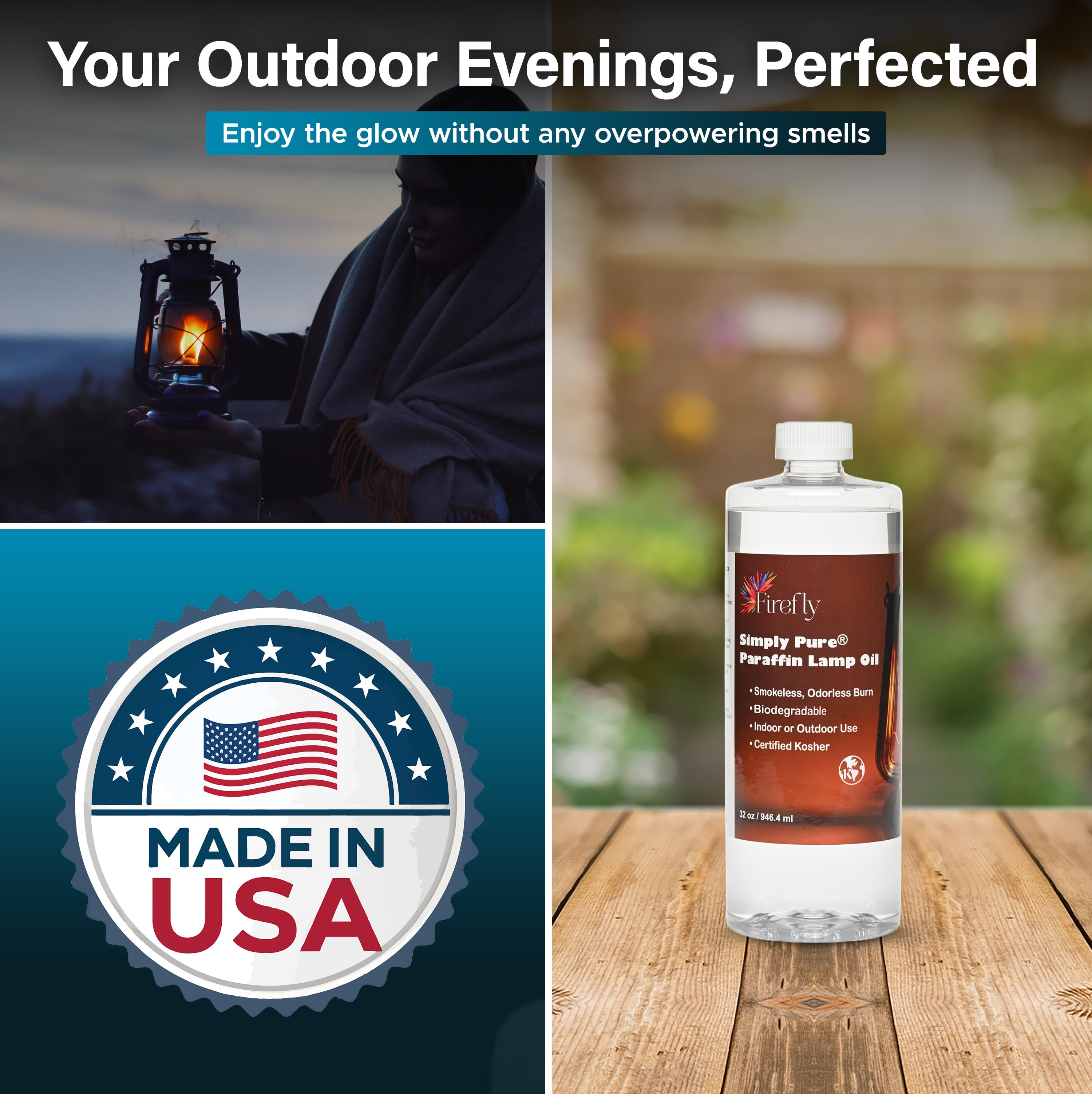 Firefly Fuel Premium Liquid Paraffin Lamp Oil - Smokeless Indoor Use - 32 oz