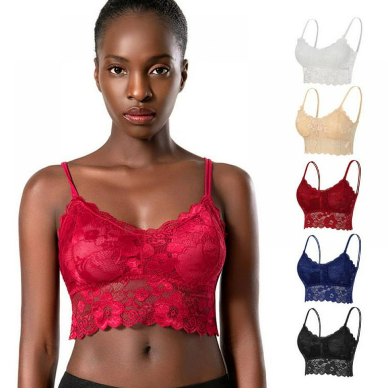 Xmarks Lace Camisole, Romantic Lace Bralettes V Neck Lace Half Cami Bra  Spaghetti Strap Crop Top With Pad for Women Girls 