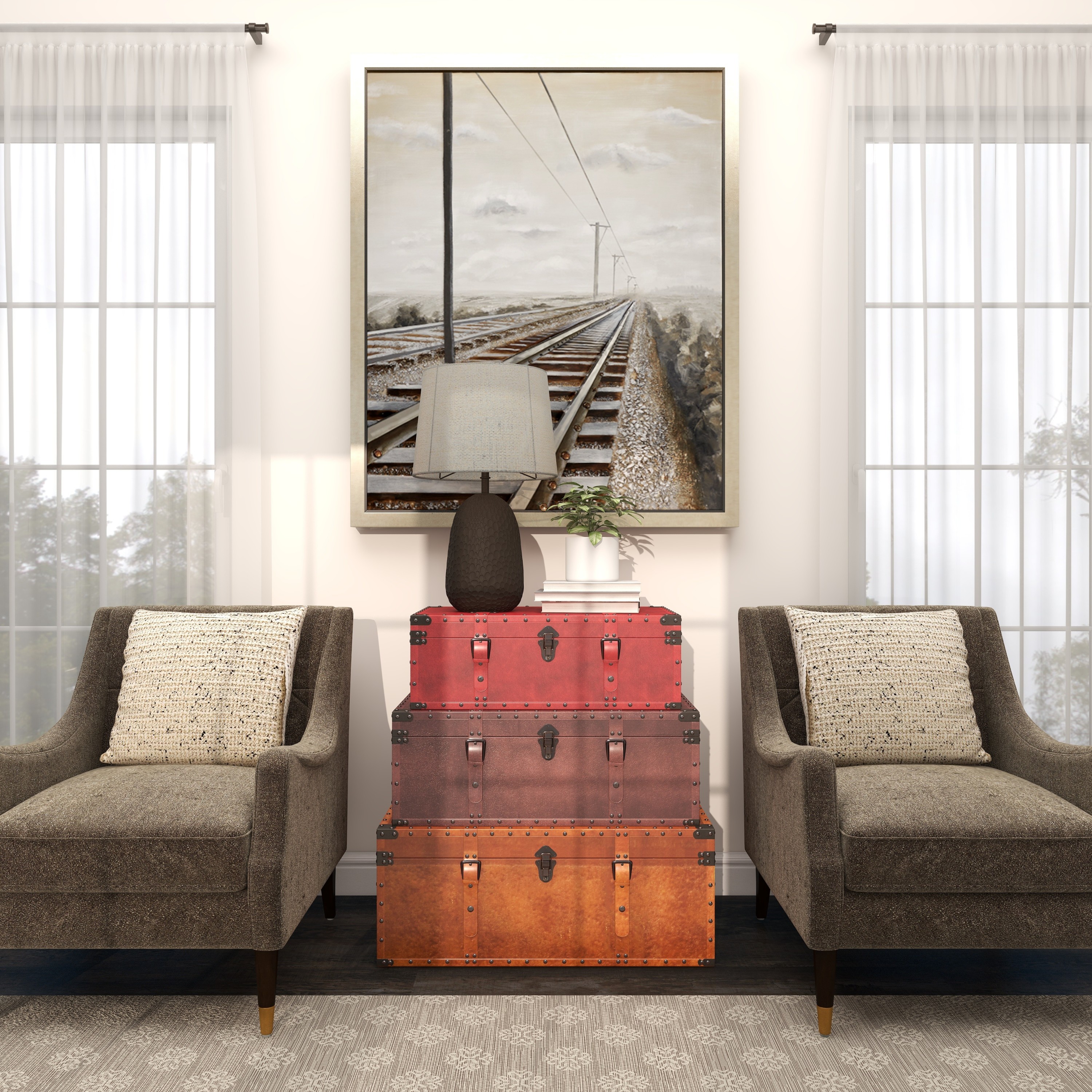 Rustic Trunks DecMode Rustic Wood Stacked Style Storage Trunk, Set of 3 32