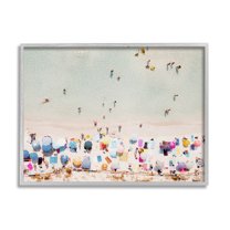 Stupell Aerial Beach View People Swimming Landscape Photography Gray Framed Art Print Wall Art