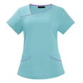 thumbnail image 3 of Women Scrubs Setst Solid Color V-Neck Short Sleeve Long Pants Nurse Uniform with Pockets Light Blue XXL, 3 of 5