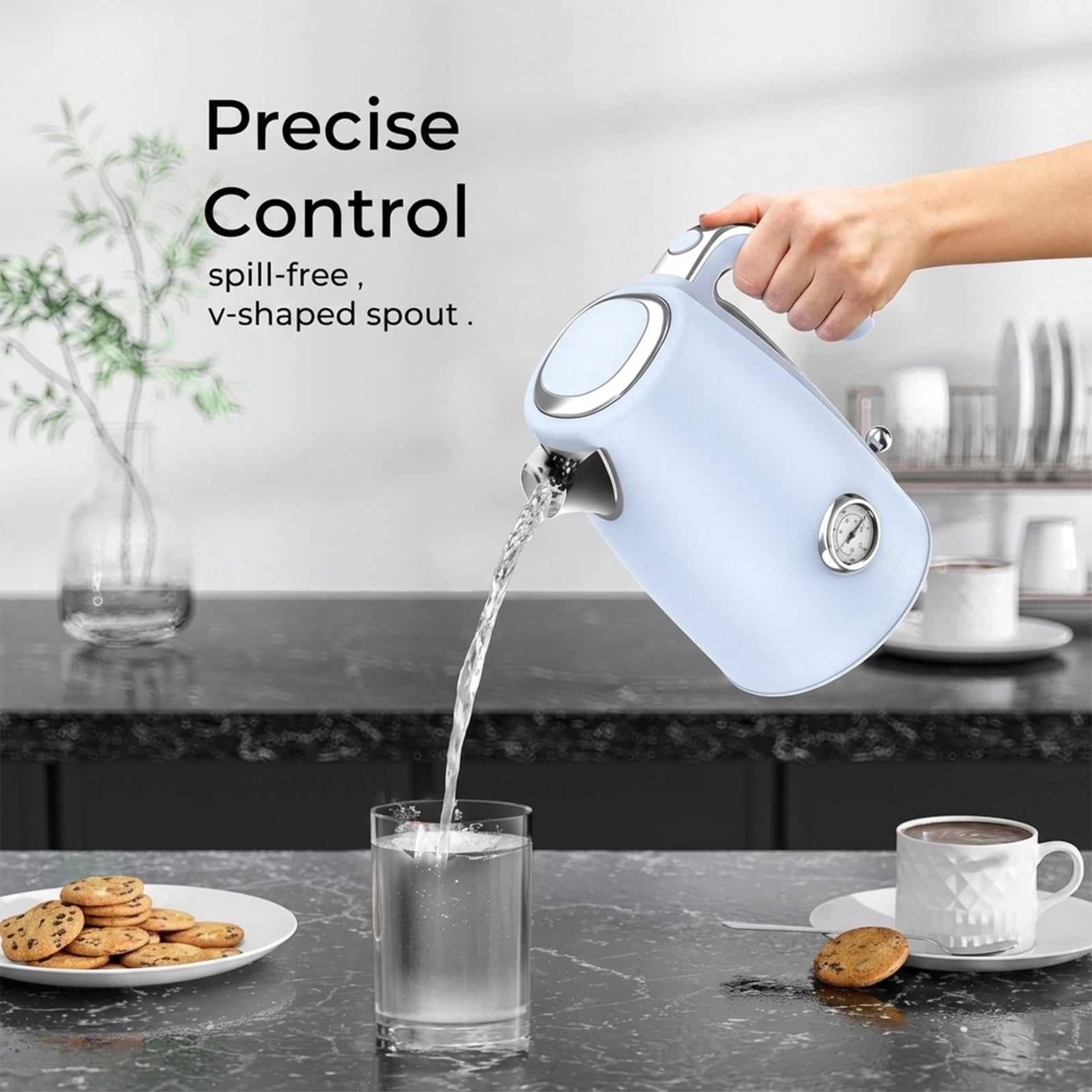 Sanerto Electric Tea Kettle 1500W 1.7L Stainless Steel with Auto Shut-Off Boil-Dry Protection 360° Swivel Base, Blue