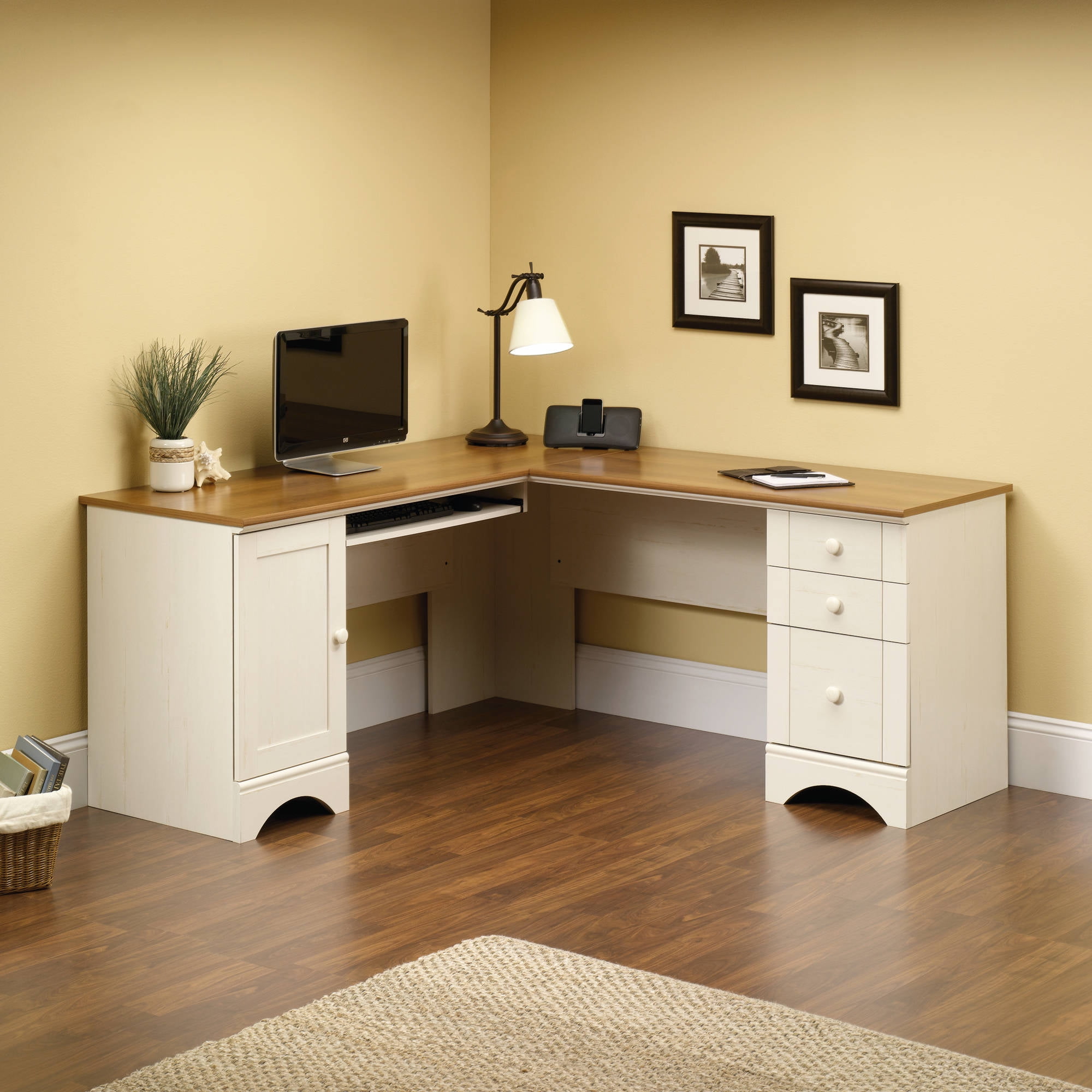 Sauder Harbor View Corner Computer Desk Antiqued Paint Finish with Fantastic Large Corner Computer Desk – the top reference