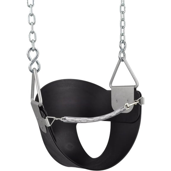 Swing Set Stuff High Back Half Bucket Swing Seat with Chains and Hooks, Black