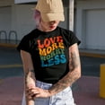 thumbnail image 2 of Love More Worry Less, Quote on Loving, Groovy Retro Wavy Text Merch Gift, Navy Blue T-Shirt, 3XL, 2 of 5