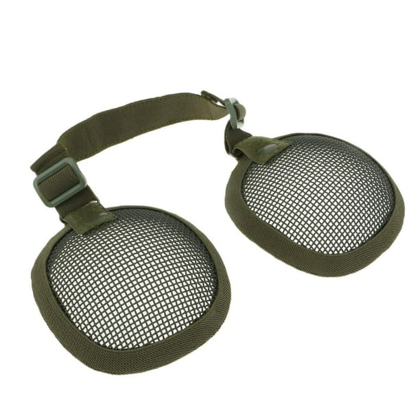 Orejeras tácticas de malla de acero para casco con correa, color verde