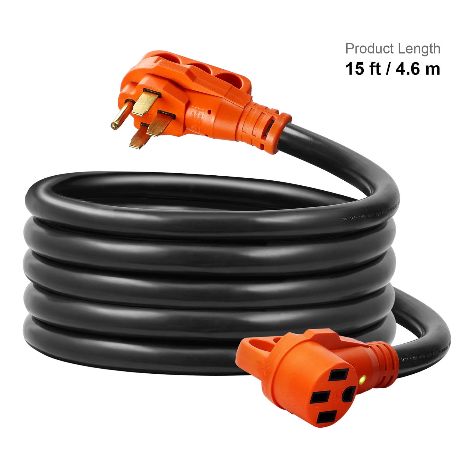 KFFKFF 15 ft Extension Cable for RV, 50 Amp, Robust STW RV Electrical Wire, NEMA 14-50R Female NEMA 14-50P Male Connector, with LED Signal Handle 15A Adapter, Suitable for RVs, trams